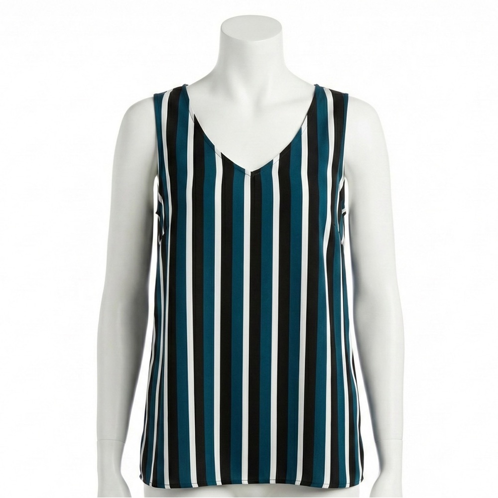 14th & Union Striped Sleeveless Blouse V-Neck Tank Top Career Casual Size Medium